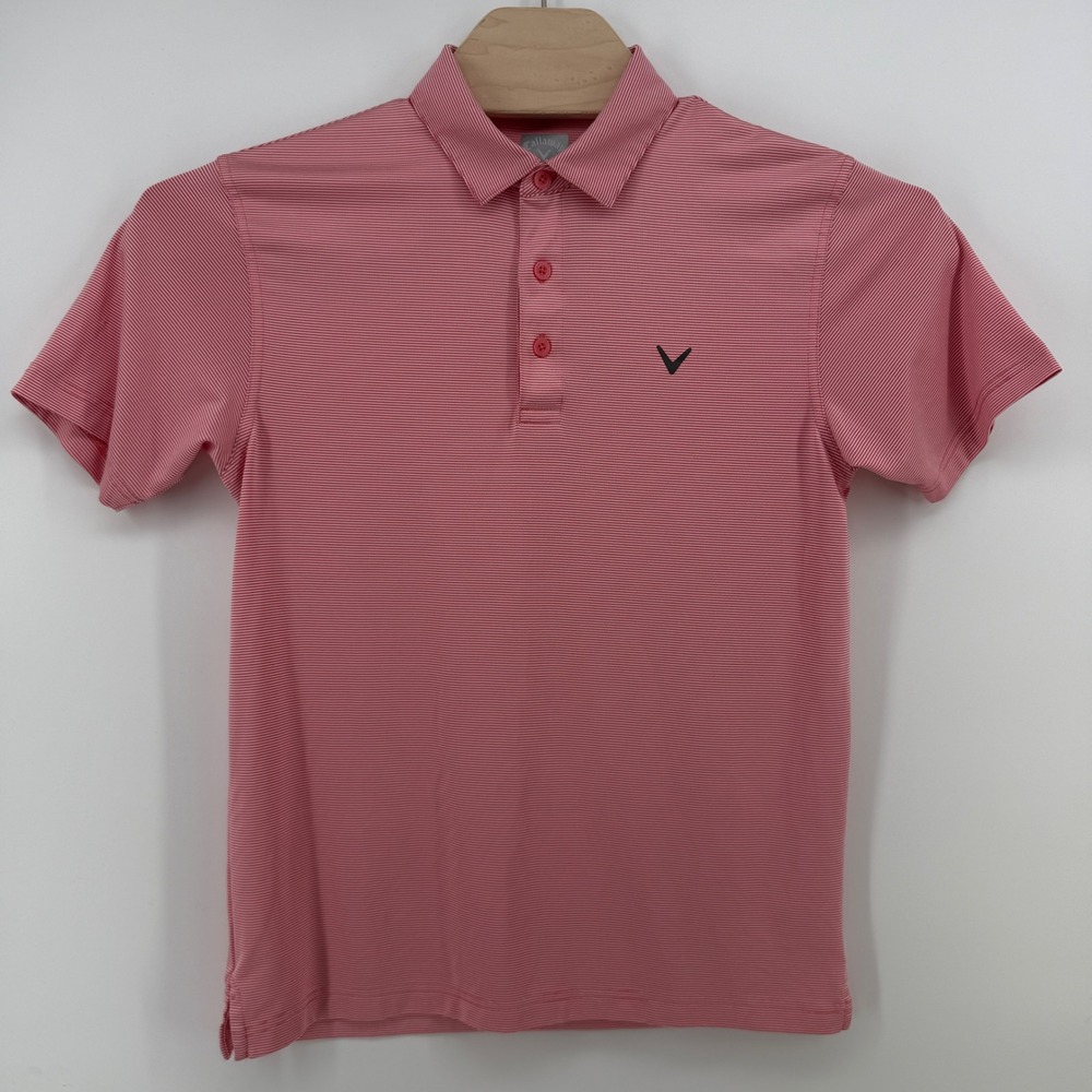 Callaway Opti-Dri Mens Golf Polo Shirt Red White Micro Stripe Small S